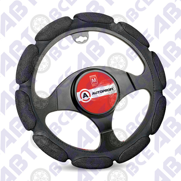 Оплетка на руль Алькантара (поролон с памятью) Черный 10 подушек L AUTOPROFI